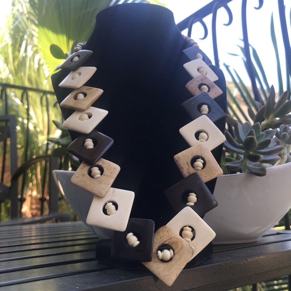 Egyptian Bone and Wood Necklace - Picture 3 of 11
